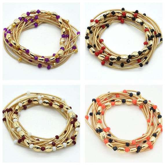Colored Multi-Strand Beaded Stretch Bracelet Set - Game Day - Collegiate