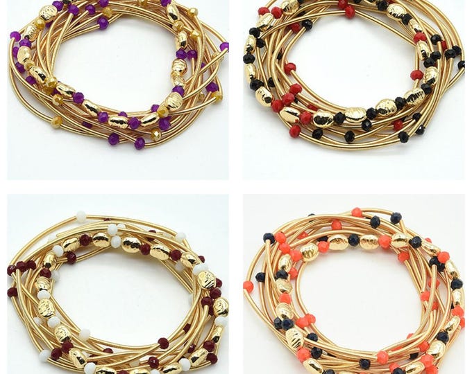 Colored Multi-Strand Beaded Stretch Bracelet Set - Game Day - Collegiate