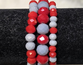Red and Gray Multi-Strand Beaded Stretch Stackable Bracelet Set - Game Day - Ohio State _ Rutgers _ Atlanta Falcons