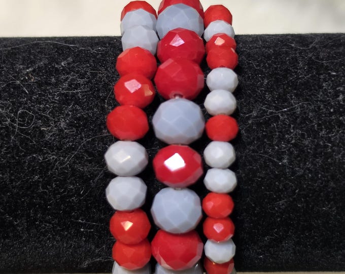 Red and Gray Multi-Strand Beaded Stretch Stackable Bracelet Set - Game Day - Ohio State _ Rutgers _ Atlanta Falcons