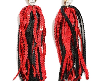 Red and Black Sequin Tassel Drop Earrings - Game Day / Touchdown -  Georgia Bulldogs _ Atlanta Falcons_ Arizona Cardinals _ Louisville
