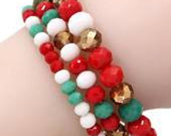 Holiday Beaded Jewelry - Christmas Bracelet, Necklace - Red, Green, Gold