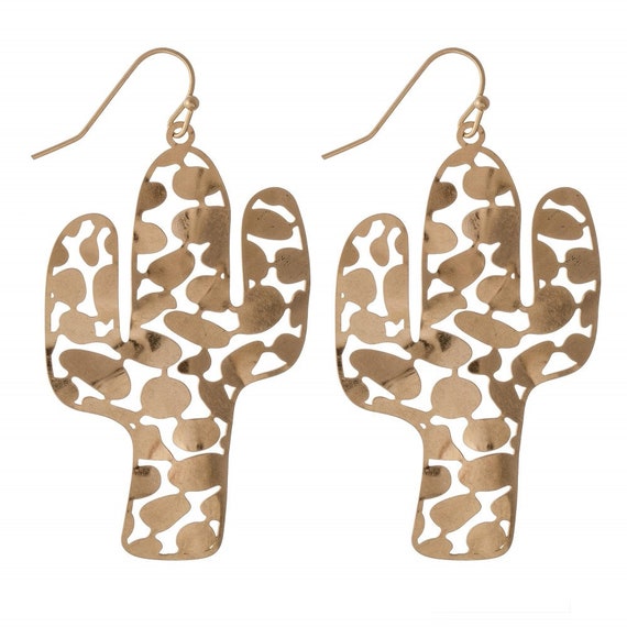 Metal Tone Filigree Cactus Drop Western Earrings