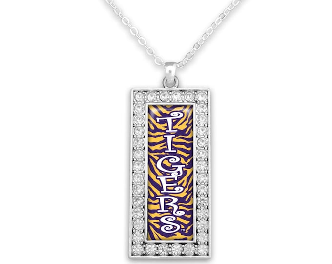 Louisiana State University Tigers Rhinestone Rectangle Necklace