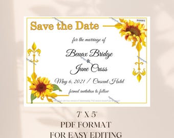 Sunflower Fleur de Lis Save the Date / Note Card  Template