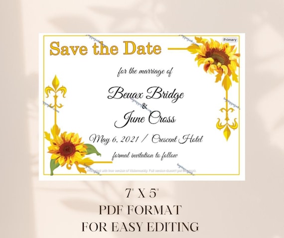 Sunflower Fleur de Lis Save the Date / Note Card  Template