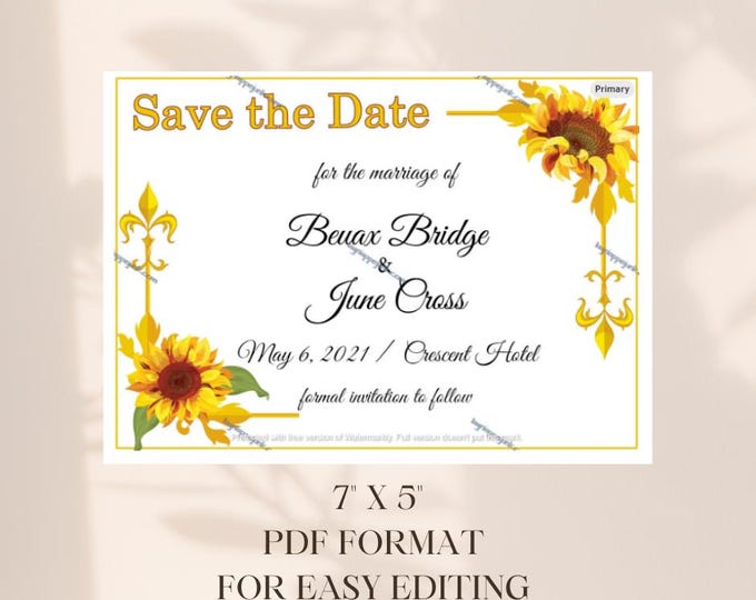 Sunflower Fleur de Lis Save the Date / Note Card  Template