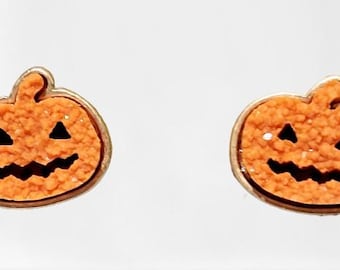Halloween Jack-o-lantern Pumpkin Druzy Stud Earrings