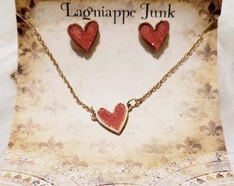 Valentines Druzy Heart Jewelry Set- Pink Druzy - Gifts for Her