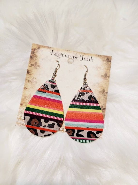 Leopard Serape Western Teardrop Earrings - Western Design, Serape Print Jewelry