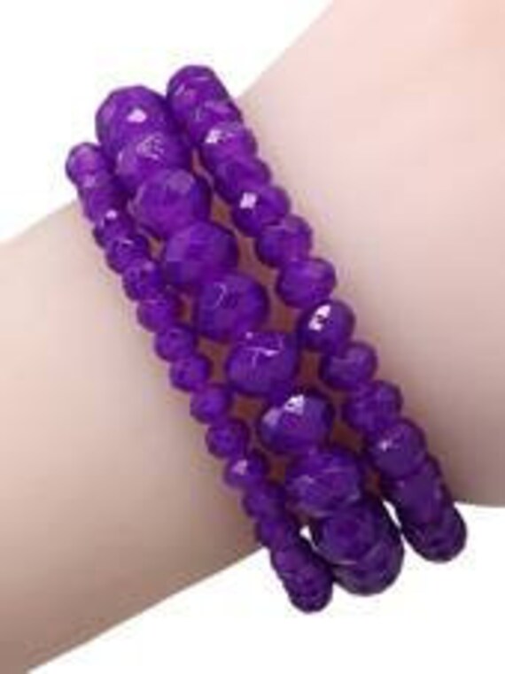 Purple Beaded Stretch Bracelet Set - Game Day