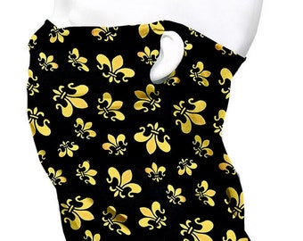Fleur de Lis Face Mask - Black and Gold, Seamless Tube Scarf