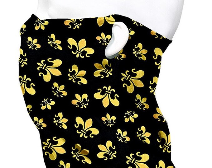 Fleur de Lis Face Mask - Black and Gold, Seamless Tube Scarf