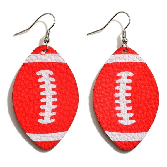 Faux Leather Football Dangle Earrings - Red & White