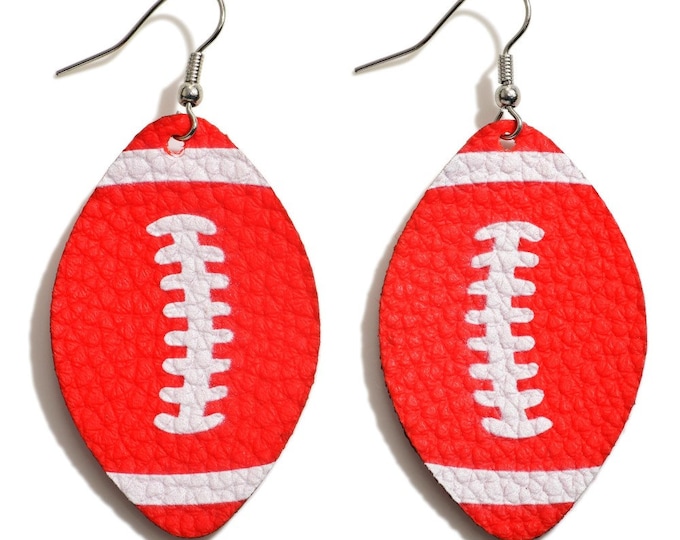 Faux Leather Football Dangle Earrings - Red & White