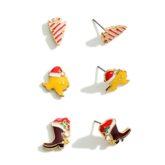 Set of Three Texas Christmas Stud Earrings - State of Texas