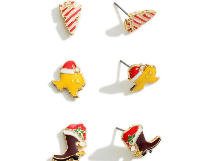 Texas Christmas Enamel Stud Earrings - Set of Three