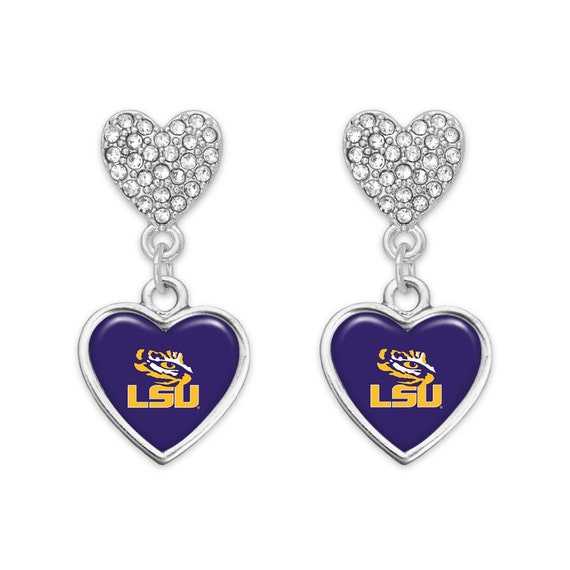 LSU Rhinestone Heart Earrings