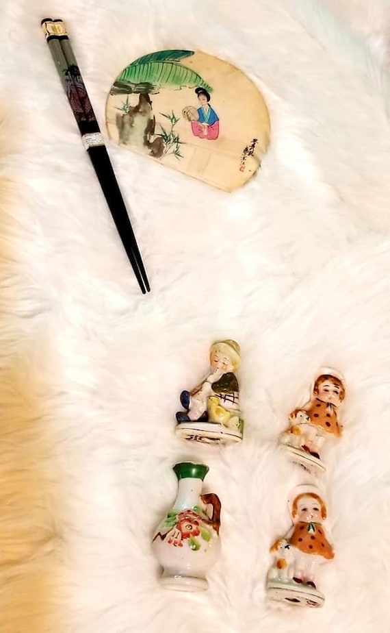 Occupied Japan Figurines - Vintage Made in Japan- Small Ceramic Figurines, Knick Knacks and Plate Set