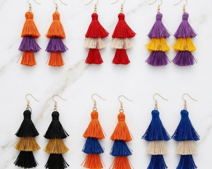 3-Tier Tassel Earrings • Game Day Team Colors Statement Jewelry