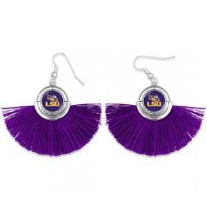 LSU Game Day Tassel Pendant Jewelry Necklace and Earrings - Louisiana State University Jewelry - State of Louisiana - LSU jewelry
