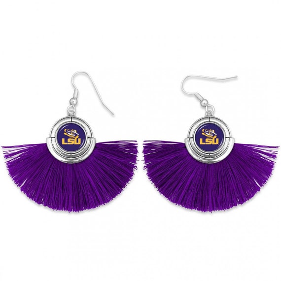 LSU Game Day Tassel Pendant Jewelry Necklace and Earrings - Louisiana State University Jewelry - State of Louisiana - LSU jewelry