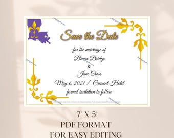 Louisiana "Fleur de Lis" Save the Date / Note Card Template