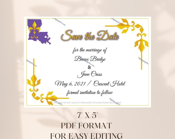 Louisiana "Fleur de Lis" Save the Date / Note Card Template
