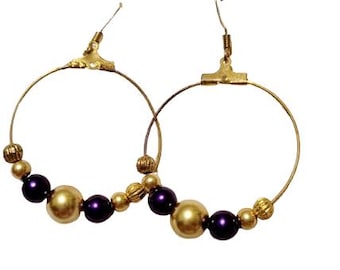 Purple and Gold Beaded Game Day Earrings - Louisiana State University