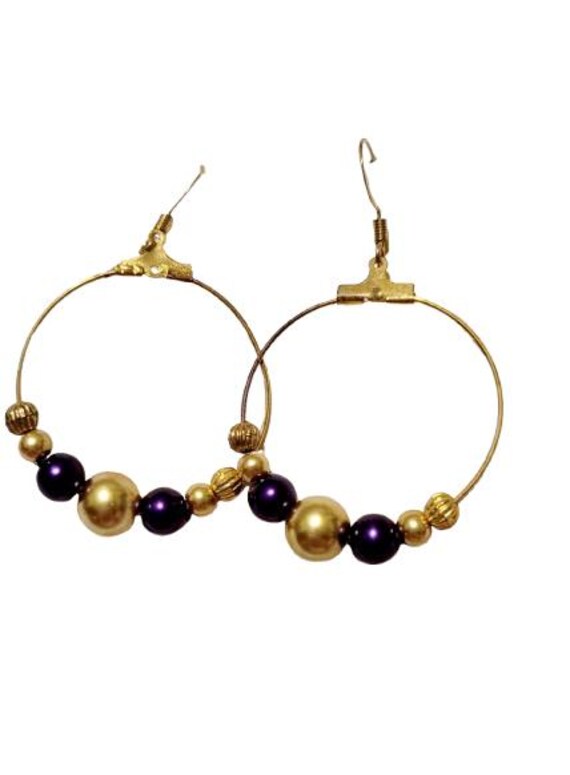 Purple and Gold Beaded Game Day Earrings - Louisiana State University