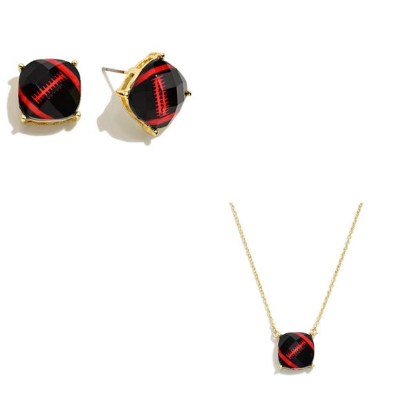 Black and Red Football Earring and Necklace Set
