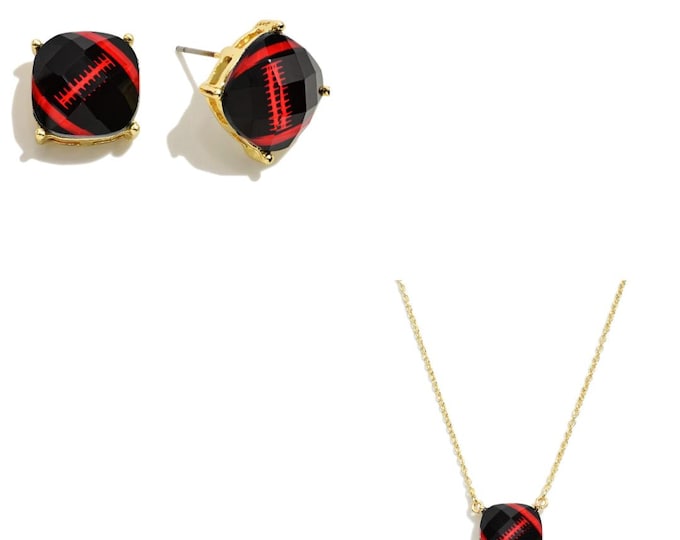 Black and Red Football Earring and Necklace Set