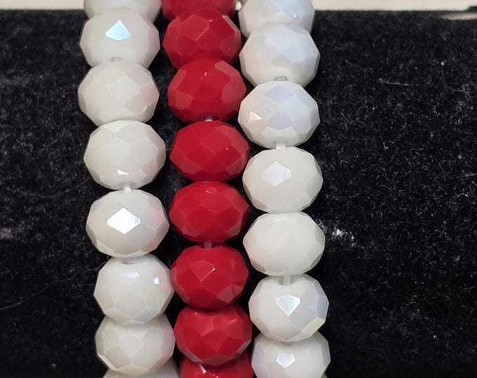 Red and White Solid Beaded Stretch Stackable Bracelet Set - Game Day - Arkansas_Alabama