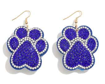 Royal Blue and White Beaded Paw Print Puffer Earrings - Game Day  -  University of Kentucky