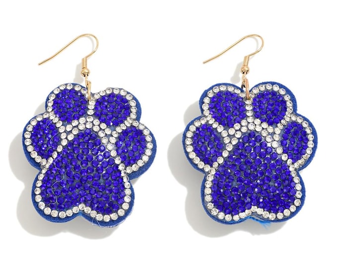 Royal Blue and White Beaded Paw Print Puffer Earrings - Game Day  -  University of Kentucky