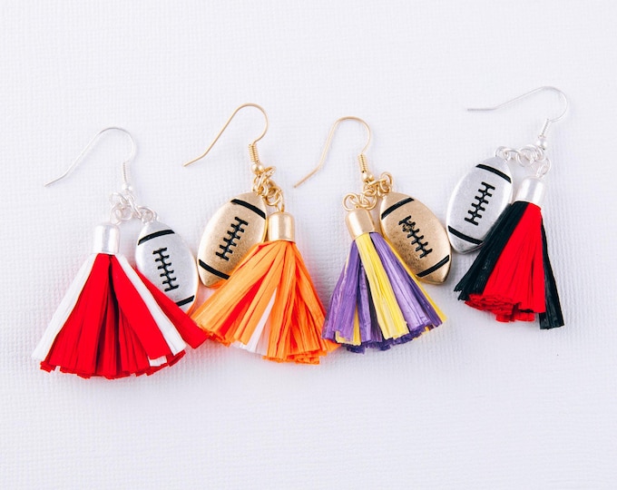 Game Day Raffia Football Tassel Earrings