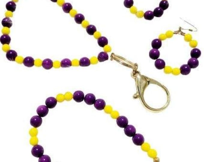 Purple and Gold Beaded Jewelry Set - LSU