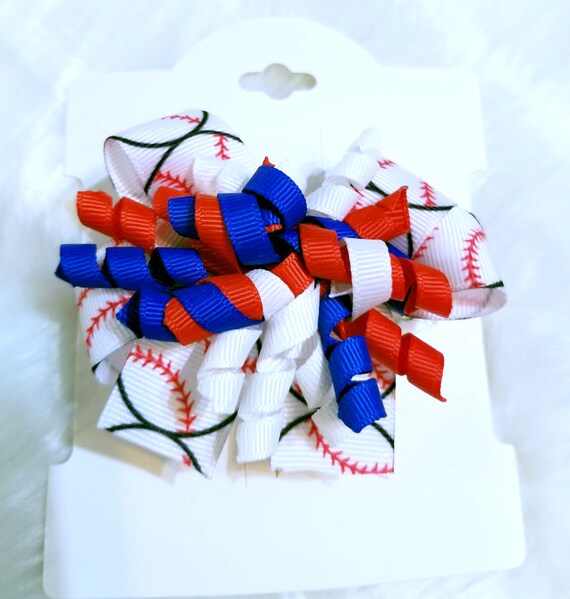 Small Curly Ribbon Baseball Hair Bow |  Baby Girl Hair Bow - Baseball -Game Day