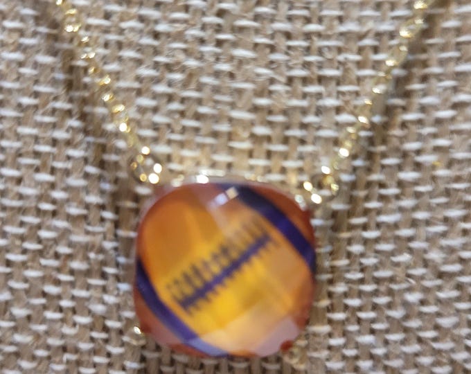 Purple and Gold Football Crystal Necklace