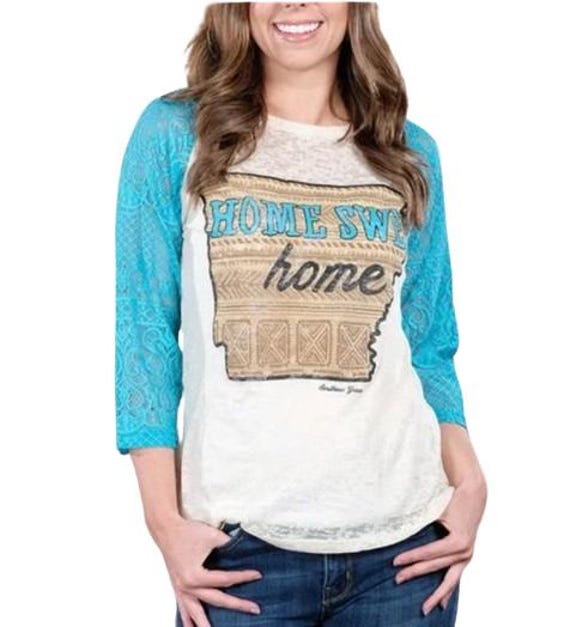 Home Sweet Home - State of Arkansas Turquoise Lace Sleeve Raglan Top
