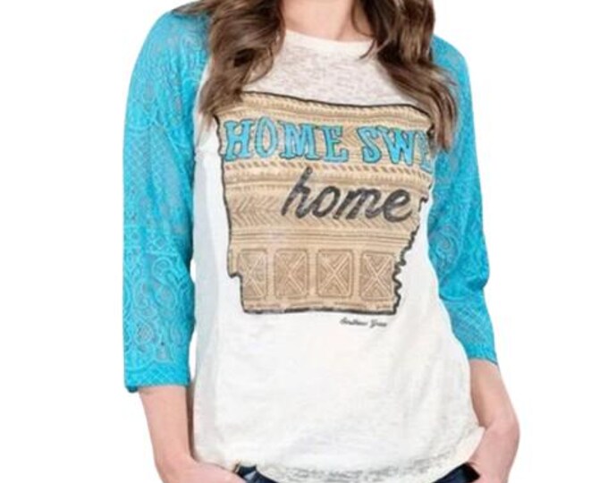 Home Sweet Home - State of Arkansas Turquoise Lace Sleeve Raglan Top