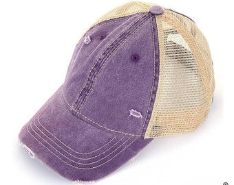 C.C Washed Mesh Back High Pony CC Ball Cap - High Ponytail Baseball Cap - CC Hat - Women's Ball Cap