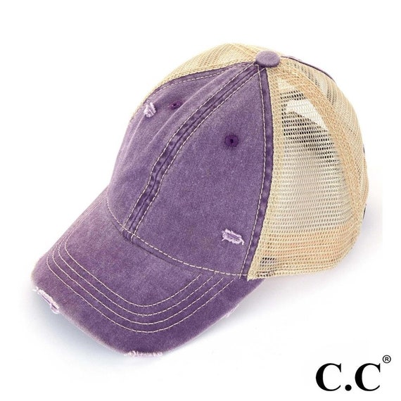 C.C Washed Mesh Back High Pony CC Ball Cap - High Ponytail Baseball Cap - CC Hat - Women's Ball Cap