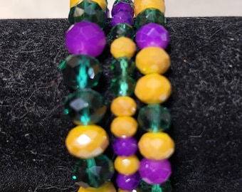 Mardi Gras Stackable Multi Strand Glass Beaded Bracelets - Stretch Bracelet