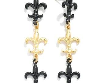 Fleur de Lis Metal Post Drop Earrings - Fleur de lis - New Orleans Saints - State of Louisiana