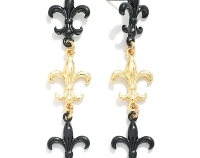 Fleur de Lis Metal Post Drop Earrings - Fleur de lis - New Orleans Saints - State of Louisiana