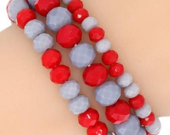 Red and Gray Beaded Stretch Bracelet Set - Game Day - Collegiate