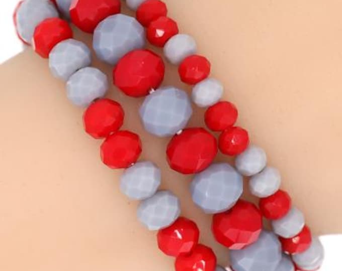Red and Gray Beaded Stretch Bracelet Set - Game Day - Collegiate