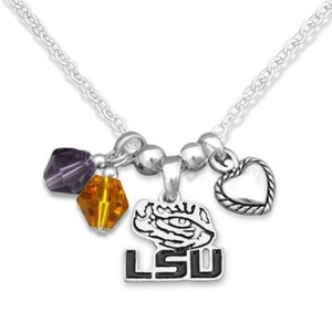 LSU Tigers Jewel Charm Jewelry Necklace- Louisiana State University Jewelry - State of Louisiana