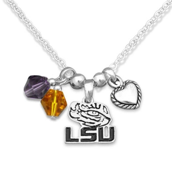 LSU Tigers Jewel Charm Jewelry Necklace- Louisiana State University Jewelry - State of Louisiana